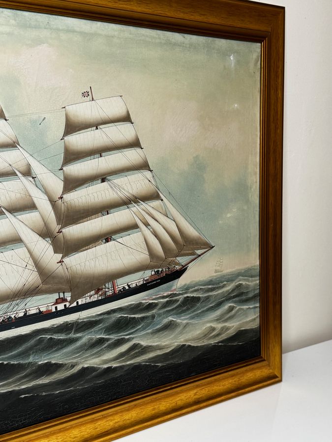 Antique Large Oil Painting Wiscombe Park Ship Enroute to Australia John Blumer & Co C1900