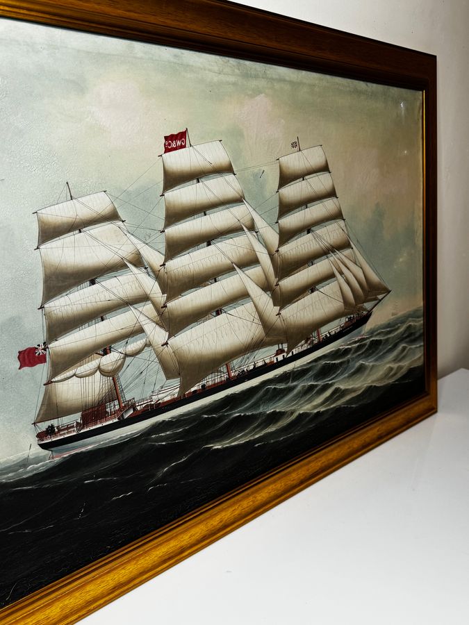 Antique Large Oil Painting Wiscombe Park Ship Enroute to Australia John Blumer & Co C1900