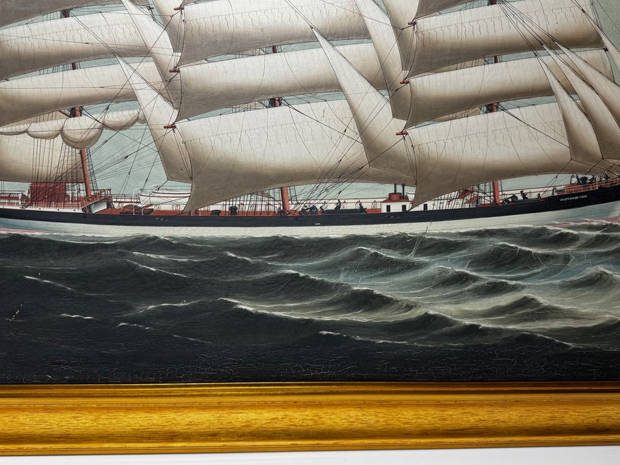 Antique Large Oil Painting Wiscombe Park Ship Enroute to Australia John Blumer & Co C1900