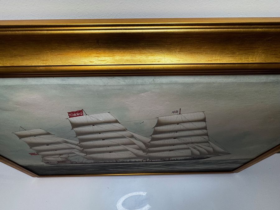 Antique Large Oil Painting Wiscombe Park Ship Enroute to Australia John Blumer & Co C1900