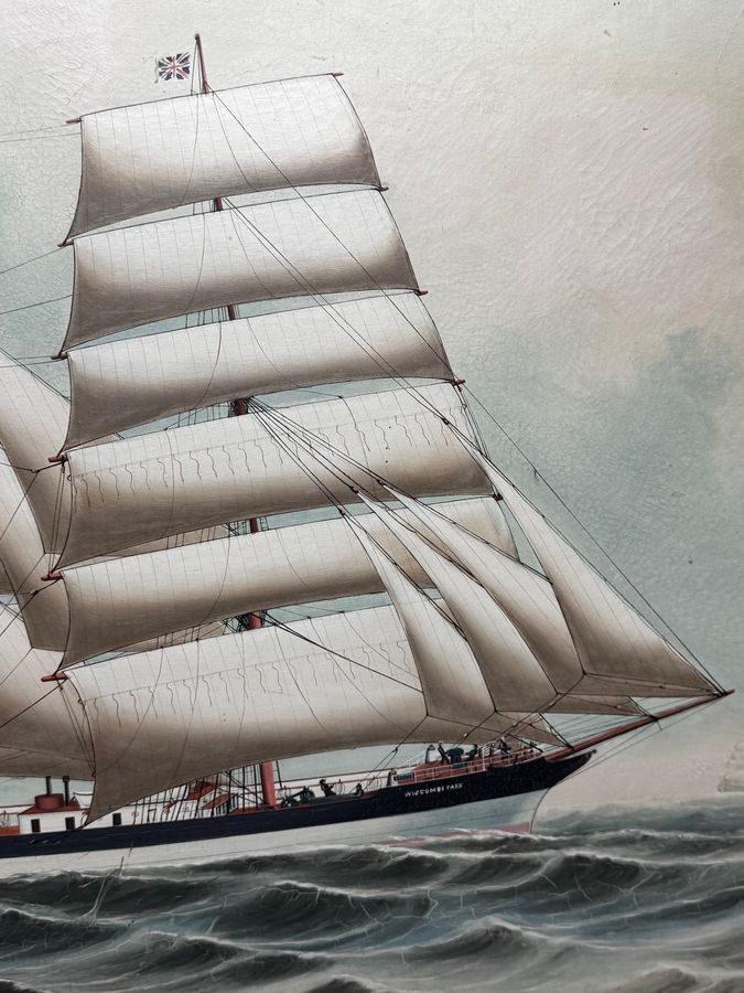 Antique Large Oil Painting Wiscombe Park Ship Enroute to Australia John Blumer & Co C1900