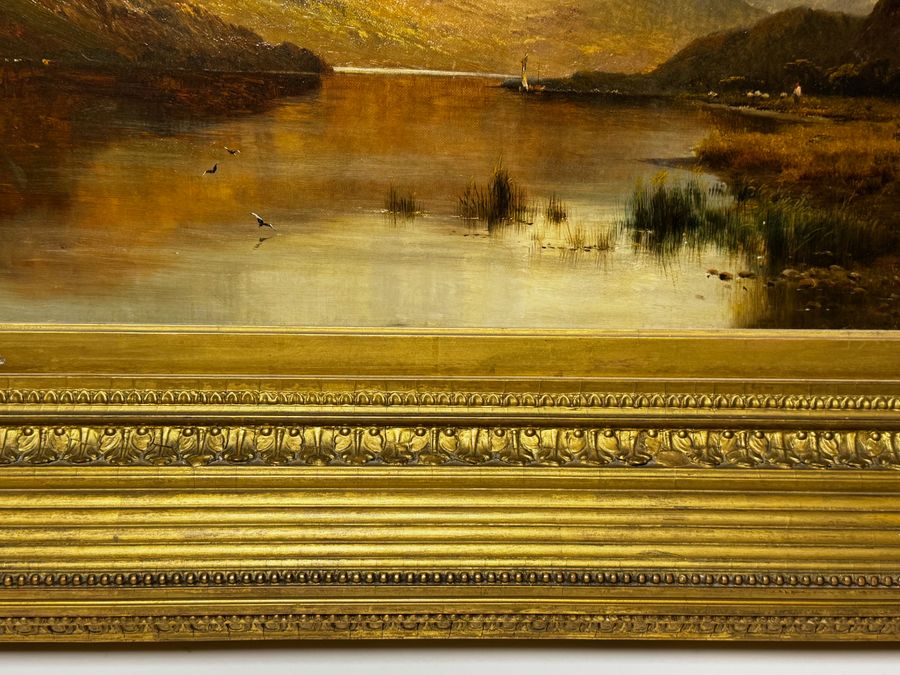 Antique Oil Painting Lake District Windermere Sunrise View From Bowness by Alfred de Breanski