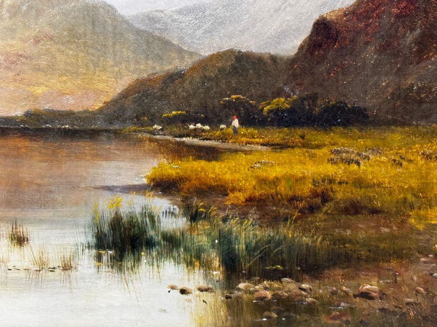 Antique Oil Painting Lake District Windermere Sunrise View From Bowness by Alfred de Breanski