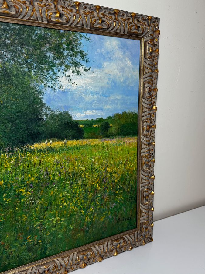 Antique Impressionist Painting Banks of the Wye Coppet Hill Herefordshire By Charles Neal C1989