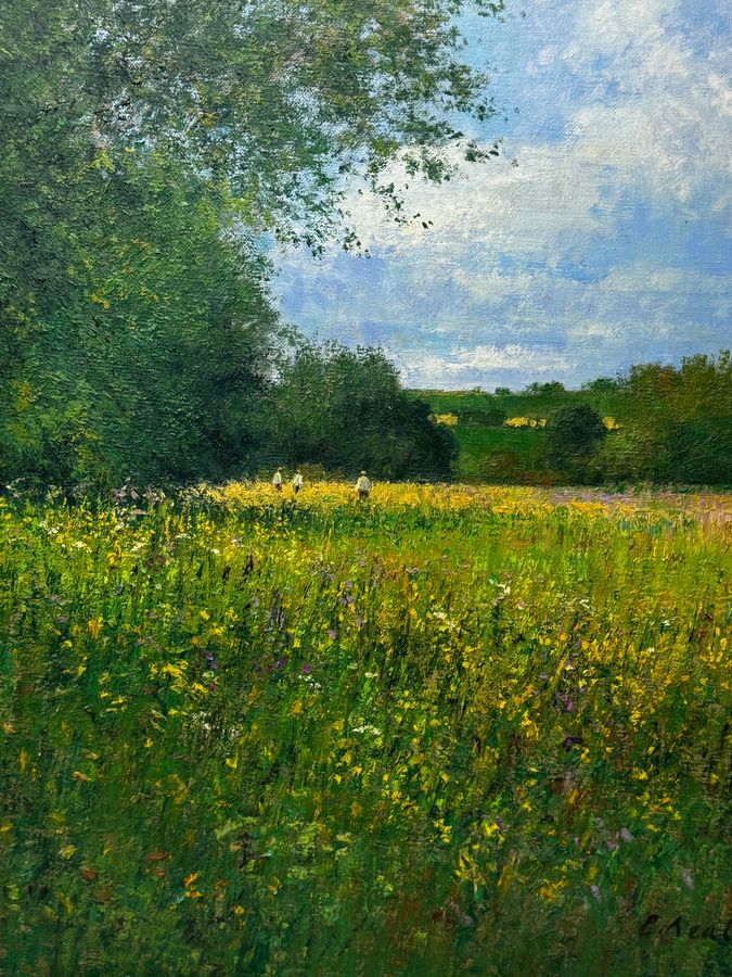 Antique Impressionist Painting Banks of the Wye Coppet Hill Herefordshire By Charles Neal C1989