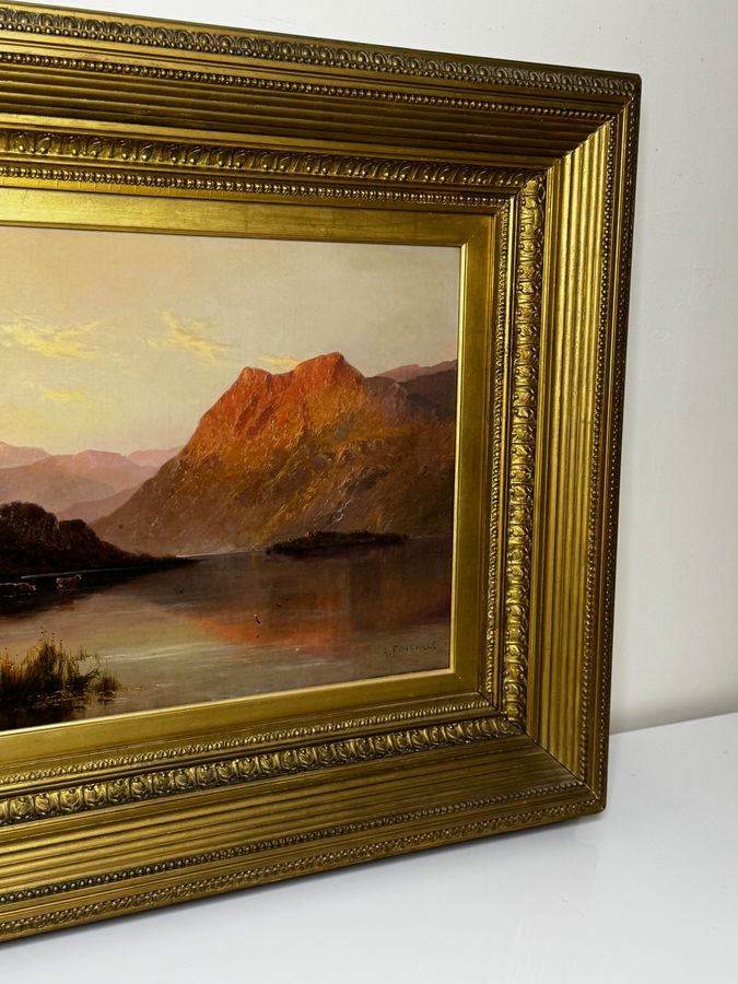 Antique Oil Painting Landscape Lake Windermere Sunset by Alfred de Breanski 