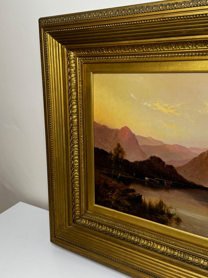 Antique Oil Painting Landscape Lake Windermere Sunset by Alfred de Breanski 