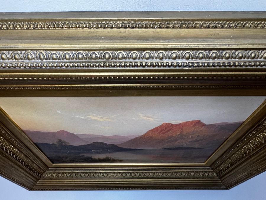 Antique Oil Painting Landscape Lake Windermere Sunset by Alfred de Breanski 