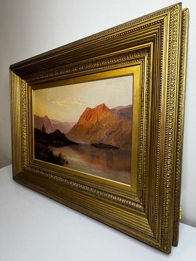 Antique Oil Painting Landscape Lake Windermere Sunset by Alfred de Breanski 