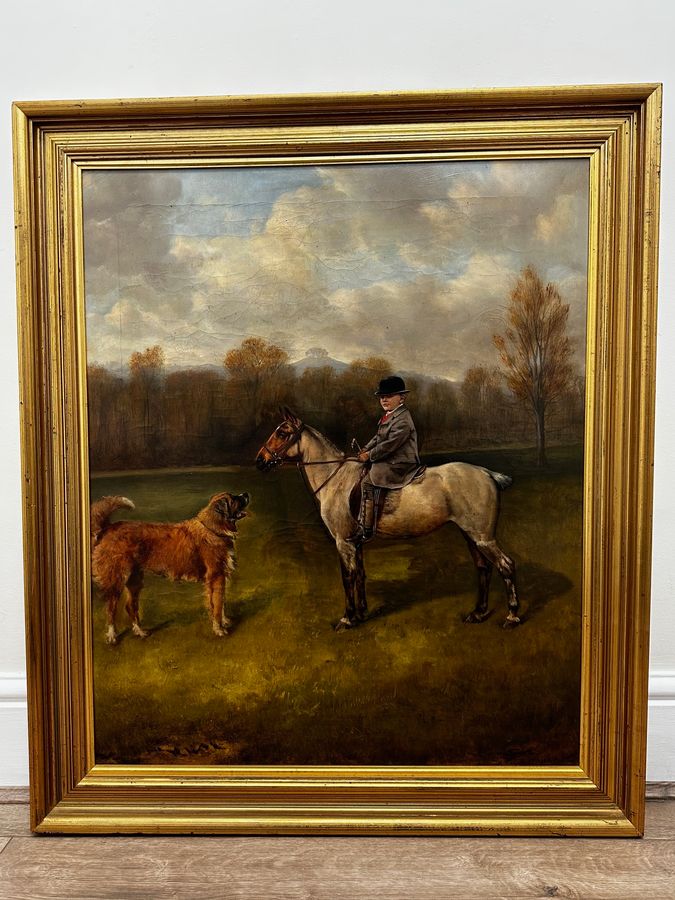 Antique  Oil Painting  Fry's Chocolate Owner Boy Francis James Fry Aged 5 Riding Pony & Attendant Dog By John Alfred Wheeler