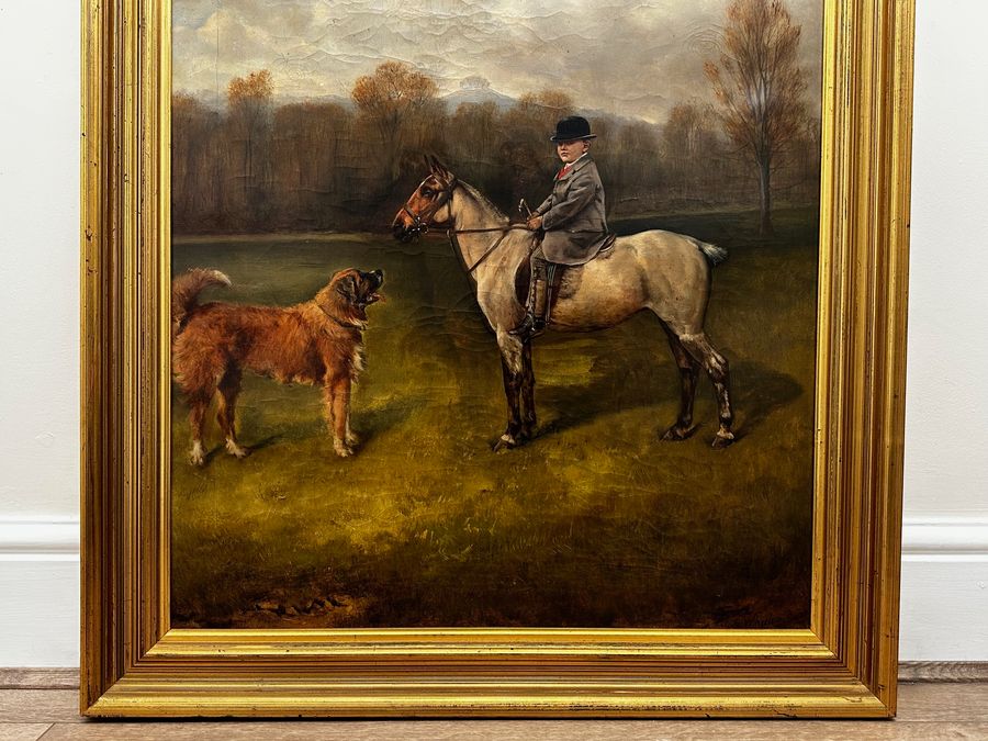 Antique  Oil Painting  Fry's Chocolate Owner Boy Francis James Fry Aged 5 Riding Pony & Attendant Dog By John Alfred Wheeler