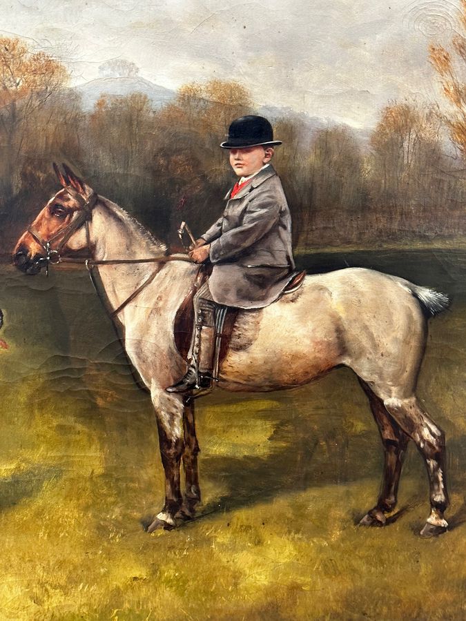 Antique  Oil Painting  Fry's Chocolate Owner Boy Francis James Fry Aged 5 Riding Pony & Attendant Dog By John Alfred Wheeler