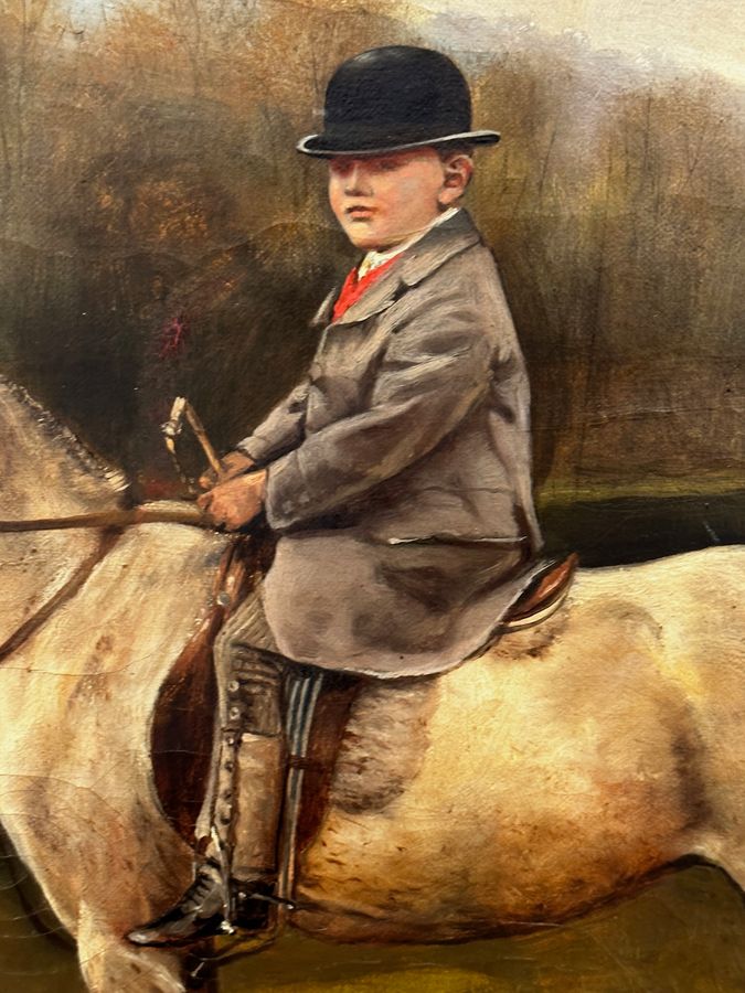 Antique  Oil Painting  Fry's Chocolate Owner Boy Francis James Fry Aged 5 Riding Pony & Attendant Dog By John Alfred Wheeler