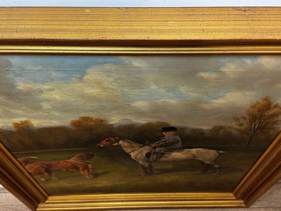 Antique  Oil Painting  Fry's Chocolate Owner Boy Francis James Fry Aged 5 Riding Pony & Attendant Dog By John Alfred Wheeler