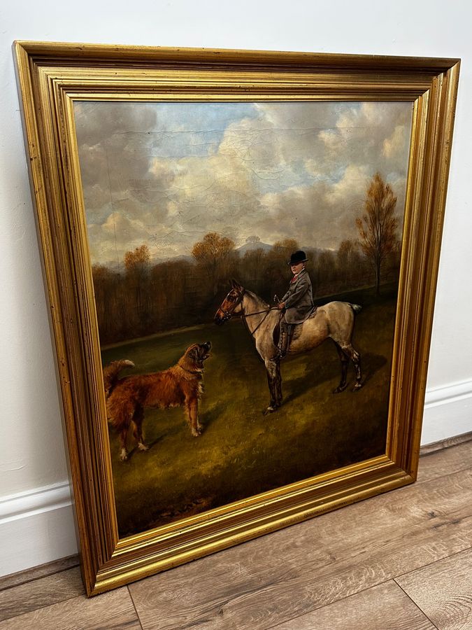 Antique  Oil Painting  Fry's Chocolate Owner Boy Francis James Fry Aged 5 Riding Pony & Attendant Dog By John Alfred Wheeler