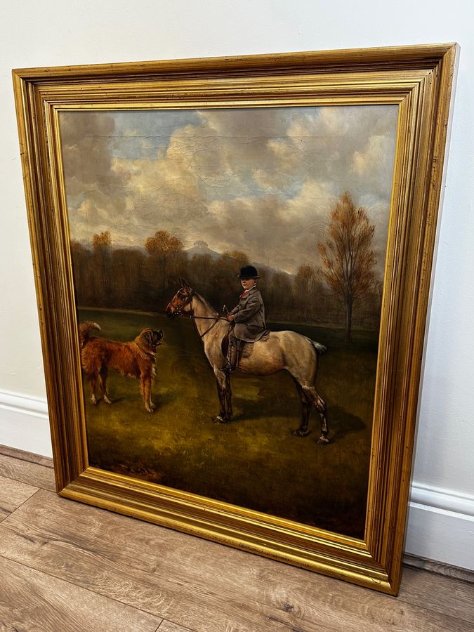 Antique  Oil Painting  Fry's Chocolate Owner Boy Francis James Fry Aged 5 Riding Pony & Attendant Dog By John Alfred Wheeler