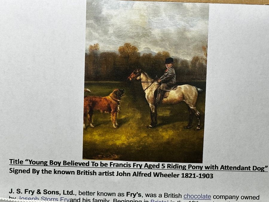 Antique  Oil Painting  Fry's Chocolate Owner Boy Francis James Fry Aged 5 Riding Pony & Attendant Dog By John Alfred Wheeler