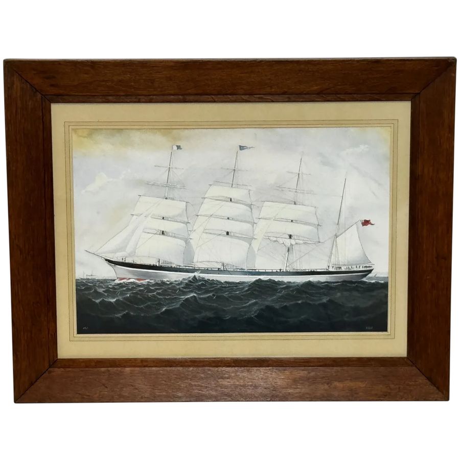 Marine Painting Brocklebank Line Four Masted Barque Ship Sindia Owned by John D Rockefeller