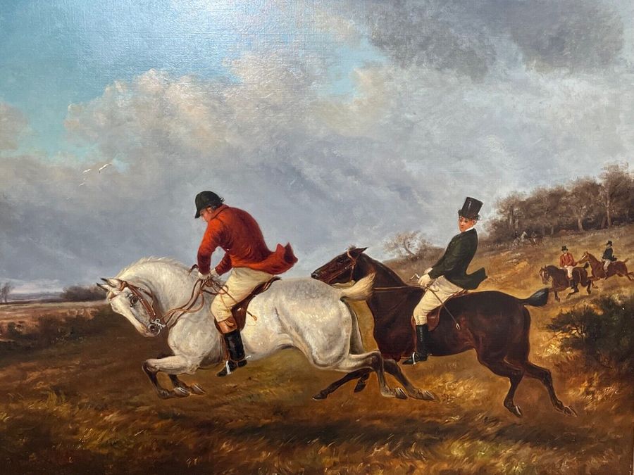 Antique Large Framed Hunting Painting By Thomas Smythe