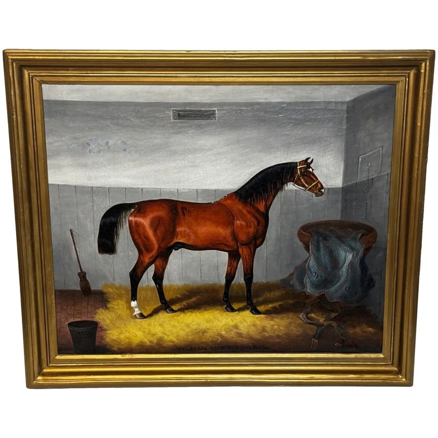 Victorian Painting Race Horse William The Conqueror In Stable by Samuel Spode