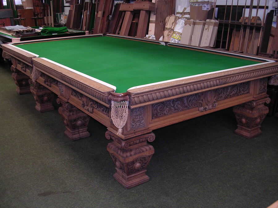 Full Size English billiard table by Thurston, solid oak c1898