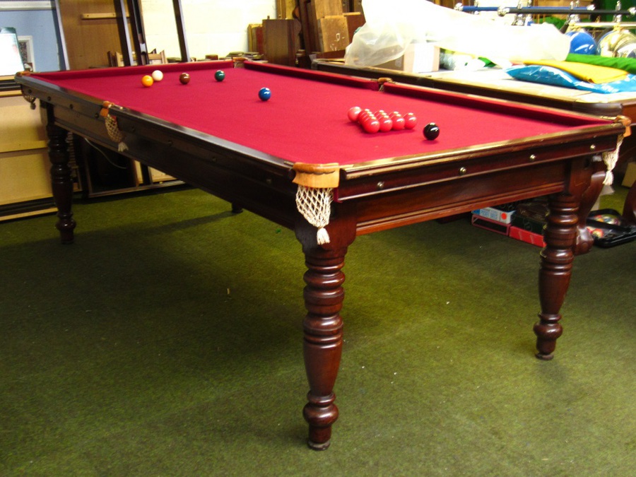 8ft x 4ft Riley antique slate bed billiard table in mahogany, c1910, 4 turned legs