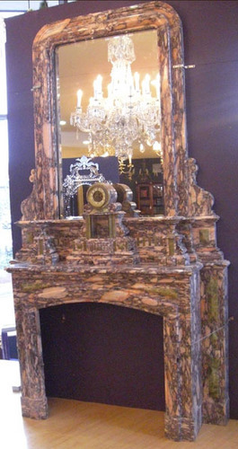 Antique Marble Fireplace, Overmantle & Clock