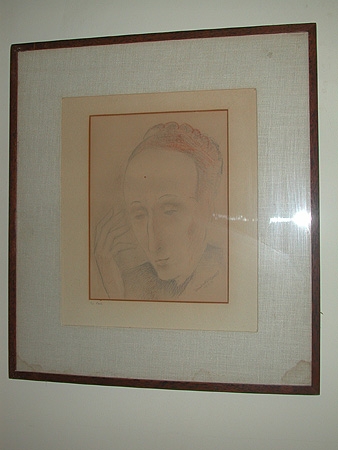 An unknown portrait of presumed Edith Sitwell From the estate of Sir Hardy Amies Pencil heightene...