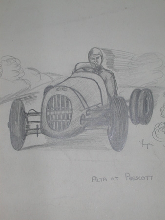 An original drawing by racing artist Van Fryer unframed Alta at Prescott professionally mounted a...