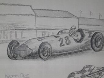An original drawing by racing artist Van Fryer unframed