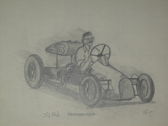 An original drawing by racing artist Van Fryer unframed inscribed and signed J G Fry's FREIKAISER...