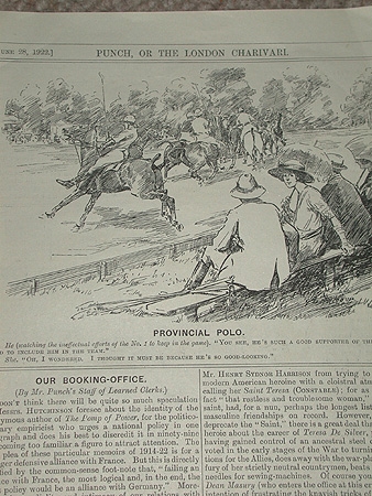 This is a delightful cartoon depciting two people having a conversation about the game of polo pr...