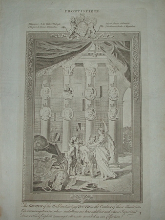 A rare engraving a Frontispiece of Sir Walter Raliegh, Columbus, Anson and Sir Francis Drake