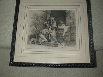 Renbrandt van Rijn Dutch 1606-1669 Boy kneeling Engraving signed Rembrandt 1642 framed book plate
