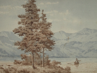 An original  19th century watercolour fishing on a lake professionally mounted