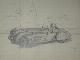 An original drawing by racing artist Van Fryer unframed professionally mounted inscribed HRG