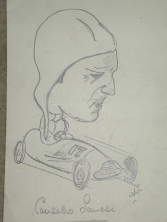 An original unframed drawing by racing artist Van Fryer professionally mounted inscribed Alfa Rom...
