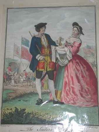 The sailors return from Anson voyage original hand coloured engraving printed December 18th 1744