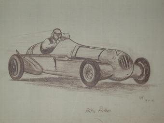 An original drawing by racing artist Van Fryer un framed professionally mounted inscribed Asta Ai...