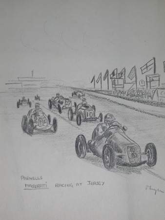 An original drawing by racing artist Van Fryer unframed professionally mounted inscribed Parnells...