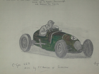 An original drawing by racing artist Van Fryer unframed professionally mounted inscribed ex Lord ...