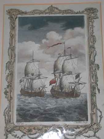 The Manila Galeon taken by Admiral Anson hand coloured engraving made by Walker
