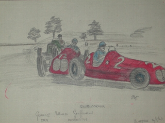 An original unframed drawing by racing artist Van Fryer professionally mounted and inscribed Club...