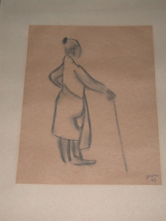 Floris Jespers belgian 1869-1965 pencil and charcoal on paper framed a lady with a stick signed J...