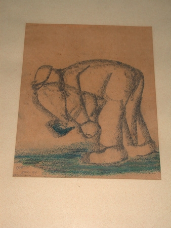 Floris Jespers Belgian 1889-1965 Pencil crayon and charcoal on paper framed a man stooping signed...