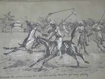 Cuthbert Bradley antique print circa 1893 Jockeyed the adversaries No 1 till that worthy Asiactic...