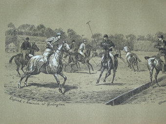 Cuthbert Bradley antique print circa 1893 England V America at Hurlingham professionally mounted 