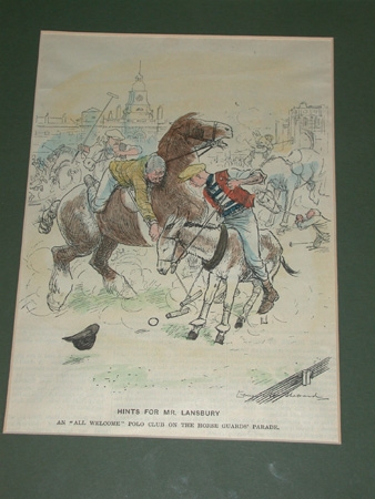 An interesting framed print  depicting a polo match on Horse Guards Parade London