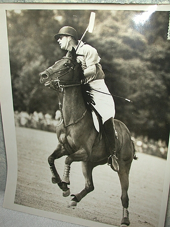 A photograph of the HRH Prince Philip playing polo  in aid of Empire Games 1958 taken by D Herald...