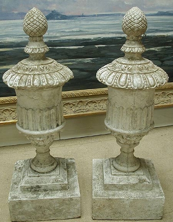 A  good pair of  early 20th century composition stone finials circa 1940
